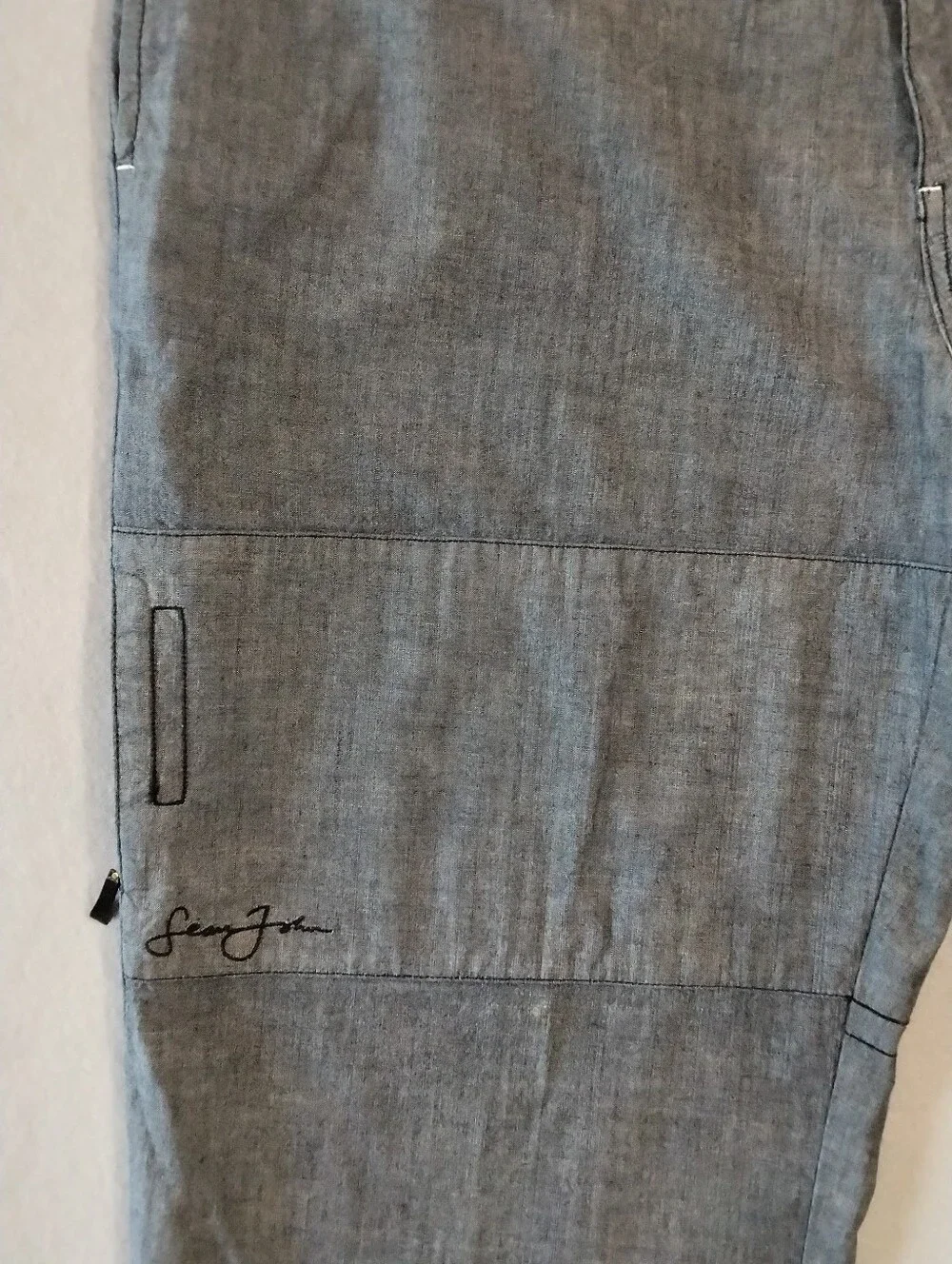 Sean John Y2K Baggy Fit Casual Chino Pants Lightweight Cotton Silver Black 38x30